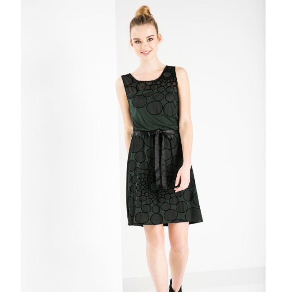 Desigual XS Green Circle Geometric Mesh‎ Mini Dress